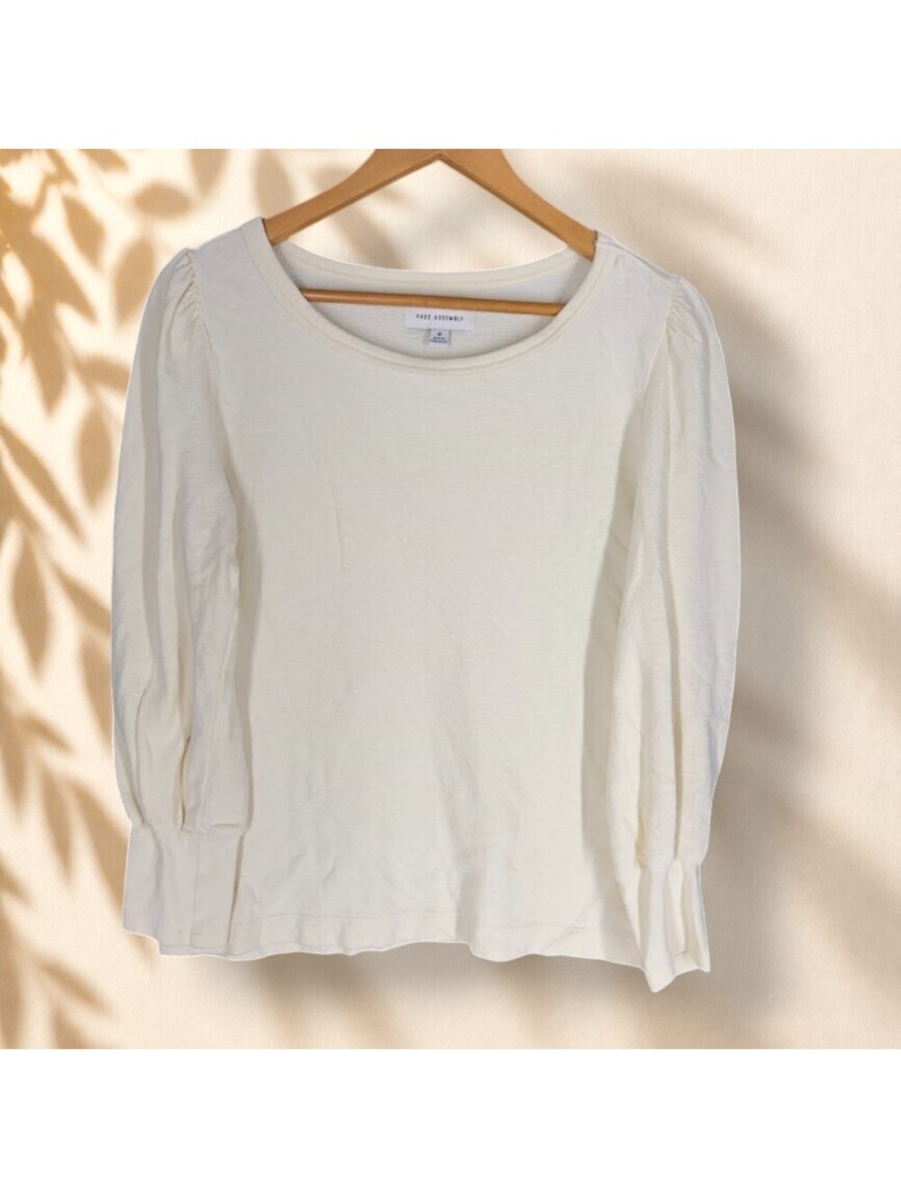 Free Assembly Sweater Pullover Women M Medium Beige Knit Long Sleeve Cotton Soft